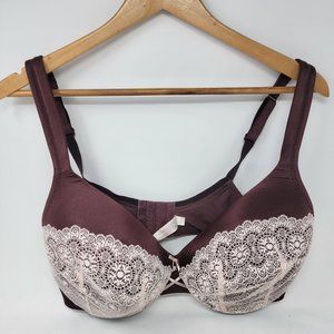 Cacique Plus Size‎ 40DD Dark Red / White Lace Women's Underwire Bra